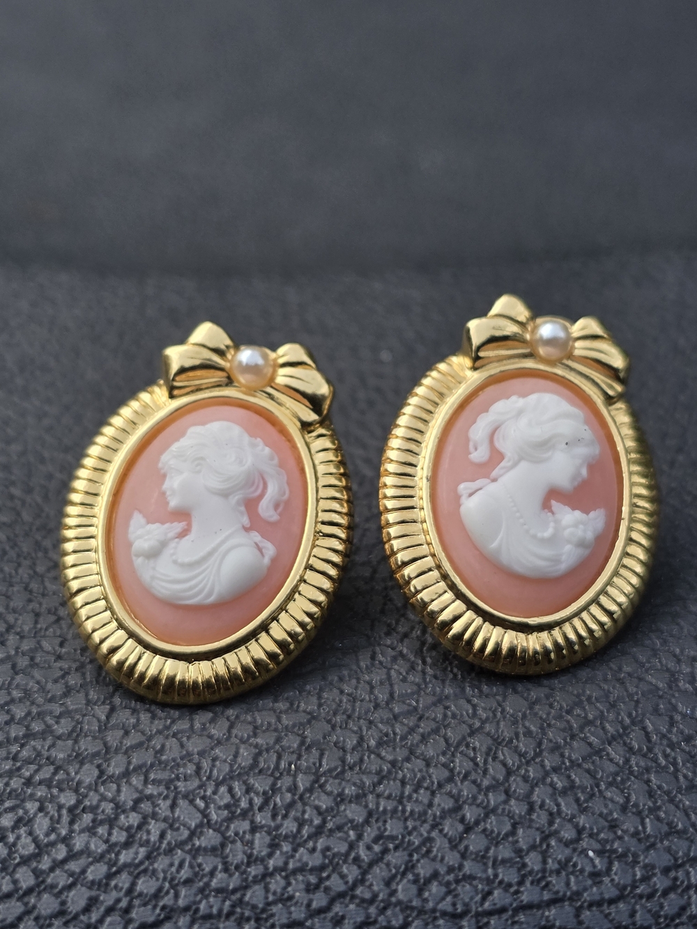Cameo Stud Earrings in Pink & Vintage